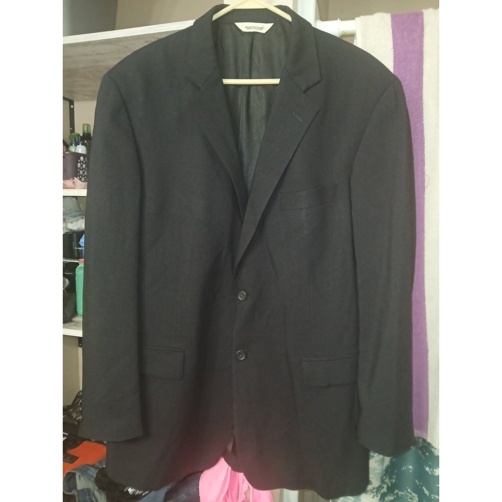 Pronto Uomo Mens Suit Jacket 44R Black 2-Button Worsted Wool Blazer